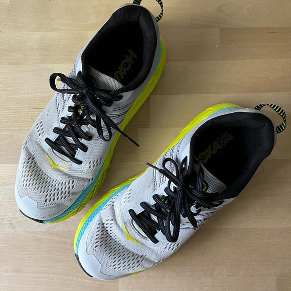 HOKA Mens Gray Yellow Blue One One Sneakers Sz 8 - Picture 4 of 15